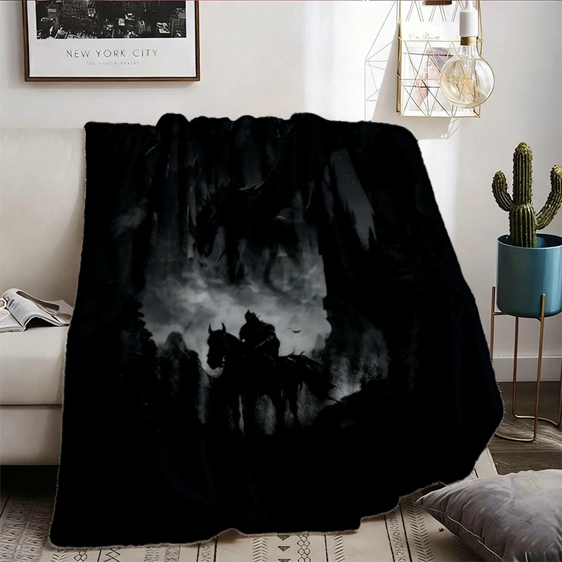 Knight on Horse Dragon Attack Comfort Flannel Blanket, Medieval Fantasy Castle Flannel Throw