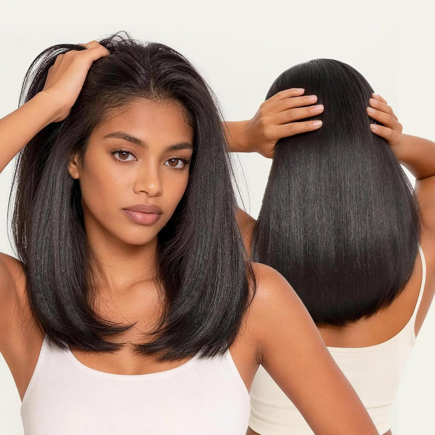 Yaki Straight Bob Wig Monglian Human Hair Silk Base Lace Front Wigs Human Hair 5x5 Silk Top Full Lace Human Hair Glueless Wig