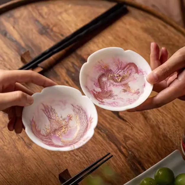 Handmade Dehua Mutton Fat Jade Dragon Phoenix Conical Master Tea Cup Pair Ceramic Tasting Cup Kung Fu Tea Set Gift Box