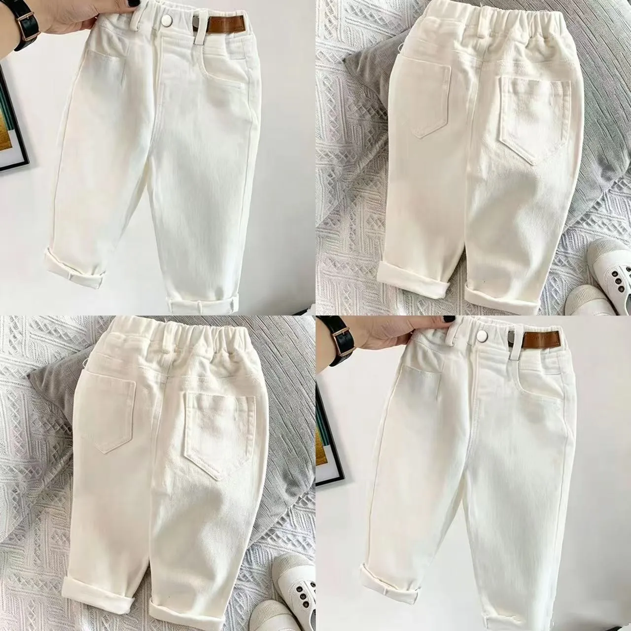 Unisex Kids White Pants Spring Autumn New Casual Trousers Korean Style Fashion Long Pants for Little Boys Girls