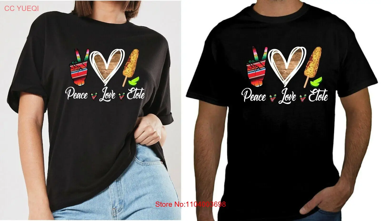 Camiseta de paz, amor, Elote, Taco, comida mexicana St snack