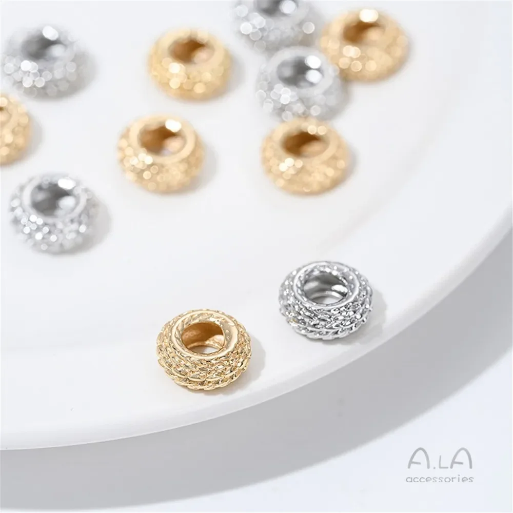 Cuentas de rueda de serpiente de oro de 14K, patrón de escamas de serpiente de dragón, cuentas con orificio grande, anillo para correr, pulsera DIY, collar, accesorios de joyería