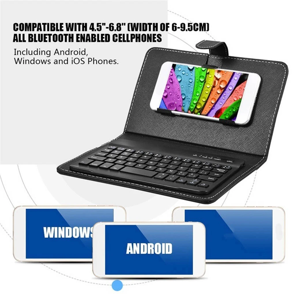 2023 Nieuwe Pu Lederen Wireless Keyboard Case Voor Iphone Beschermende Mobiele Telefoon Met Bluetooth Toetsenbord Voor 4.5-6.8Inch smartphone