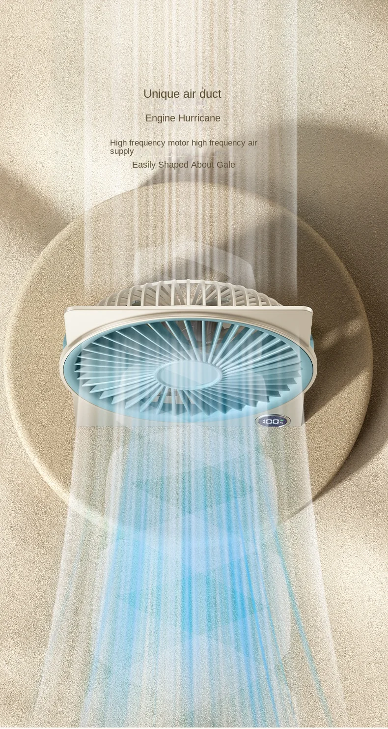 Ultra Thin Mini Fan USB Rechargeable Card Fan LCD Digital Display 6-speed Adjustment Hanging Stand Dual Use Desktop Fan
