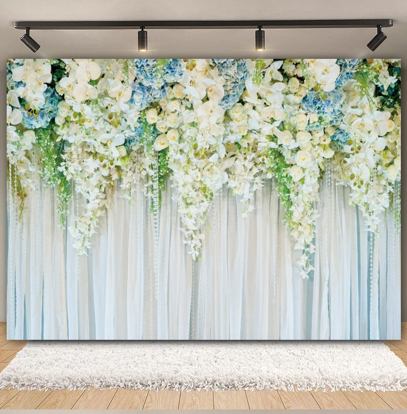 Flower Curtain Wedding Scene Backdrop Floral Wall Bridal Shower Engagement Ceremony Birthday Photography Background Photo Studio