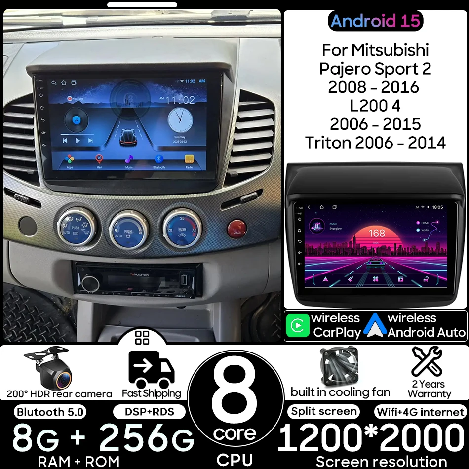 

For Mitsubishi Pajero Sport 2 2008 - 2016 L200 4 Triton 2006 - 2015 Android 15 Car Multimedia Player Radio Stereo CarPlay Auto