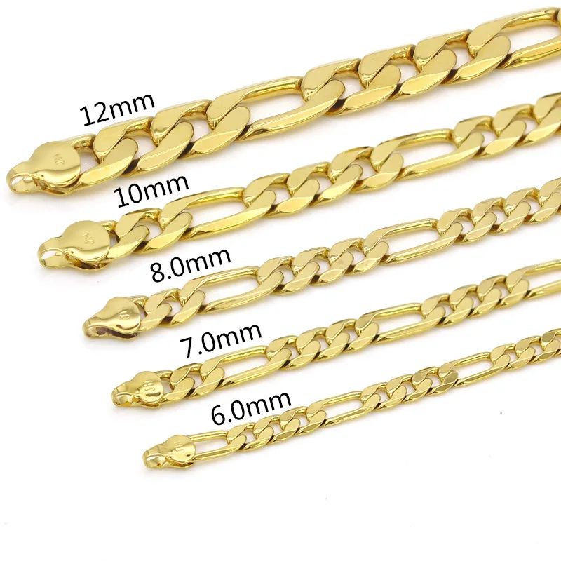 

Luxury 24K 9999 Pure Gold real gold Men's Figaro Chain 60cm Three to One Necklace