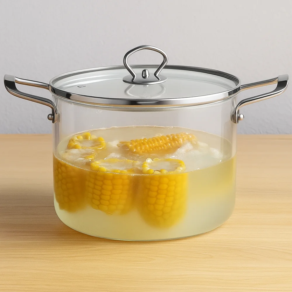 

Modern High Borosilicate Glass Cooking Pot Transparent Minimalist Glass Saucepan Heat Resistant Dual Handles Soup Pot Noodle