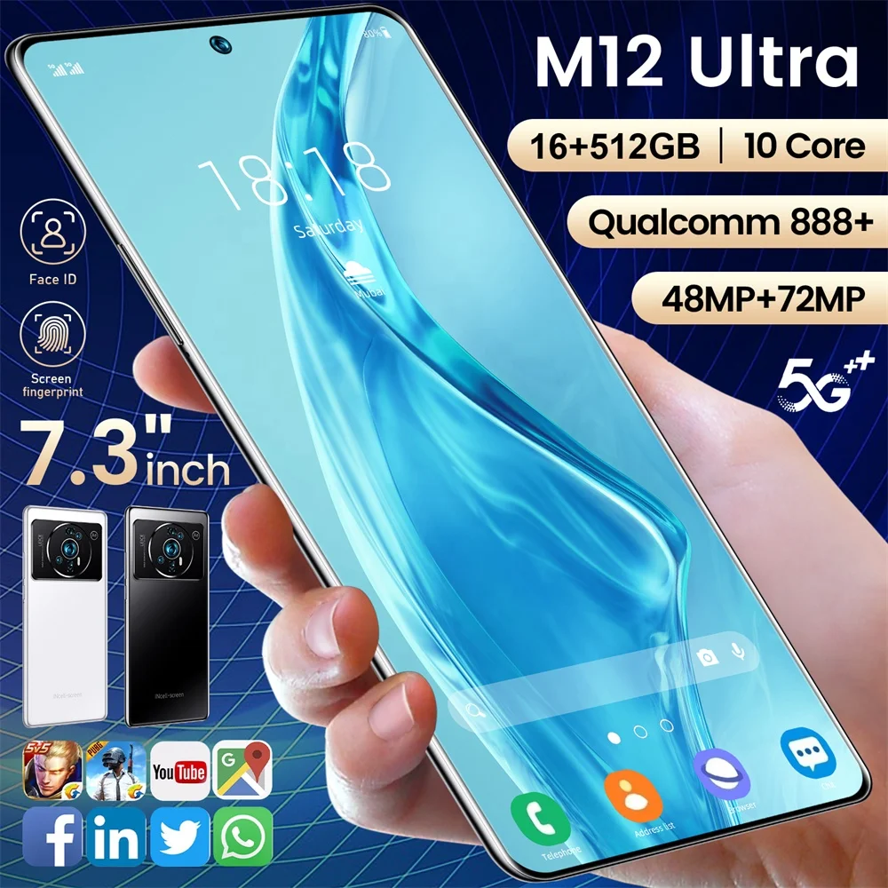 2022 nuovo M12 U1tra versione globale originale Smart Phone grande schermo 5G Touch cellulare Smartphone