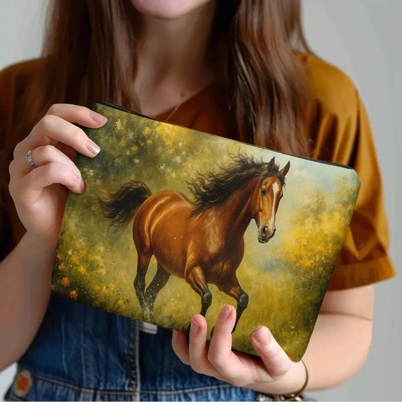 Running Horse in Flower Field, Lightweight Zipper Design Toiletry Bag, Suitable for Travel and Daily Use Storage Bag