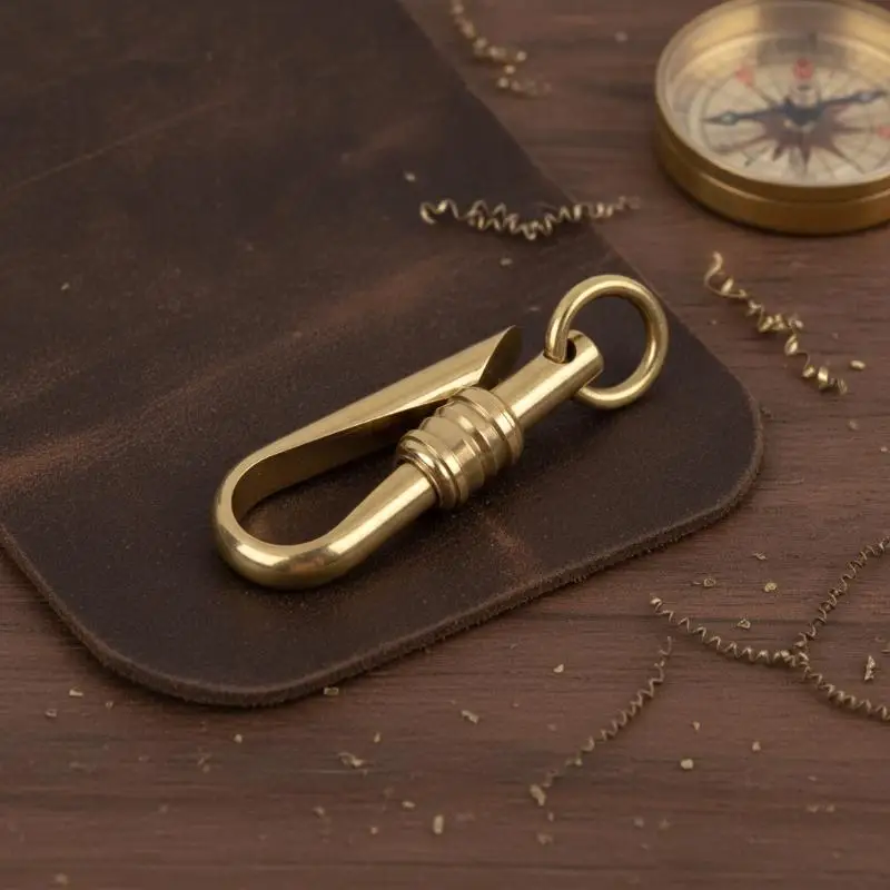 Fine Solid Copper Creative Slide Lock Japanese U Shape Fish Hook Keychain Key Ring Holder DIY Making Supplies