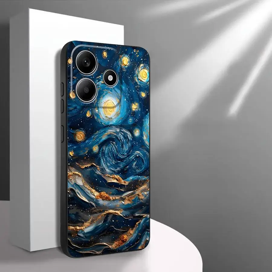 Capa de telefone macia preta para xiaomi redmi note 10s 11s 7 8 13 14 pro plus 9 10 11 12 pro 12s 9s pintura a óleo céu lua