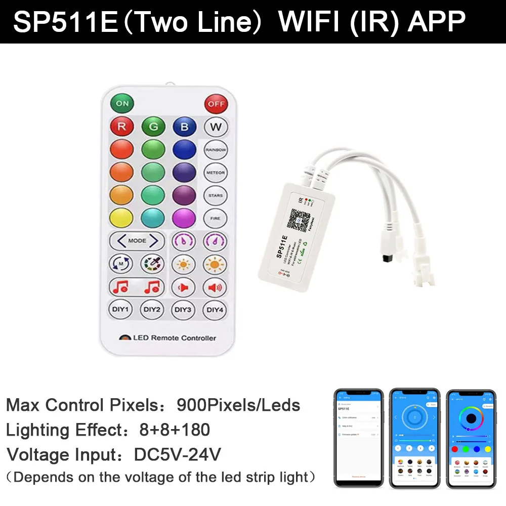 WS2812B WS2811 LED Strip Light Bluetooth/Music/WIFI/USB Pixels Controller SP107E SP108E SP110E SP511E SP801E SP002E DC5V-24V