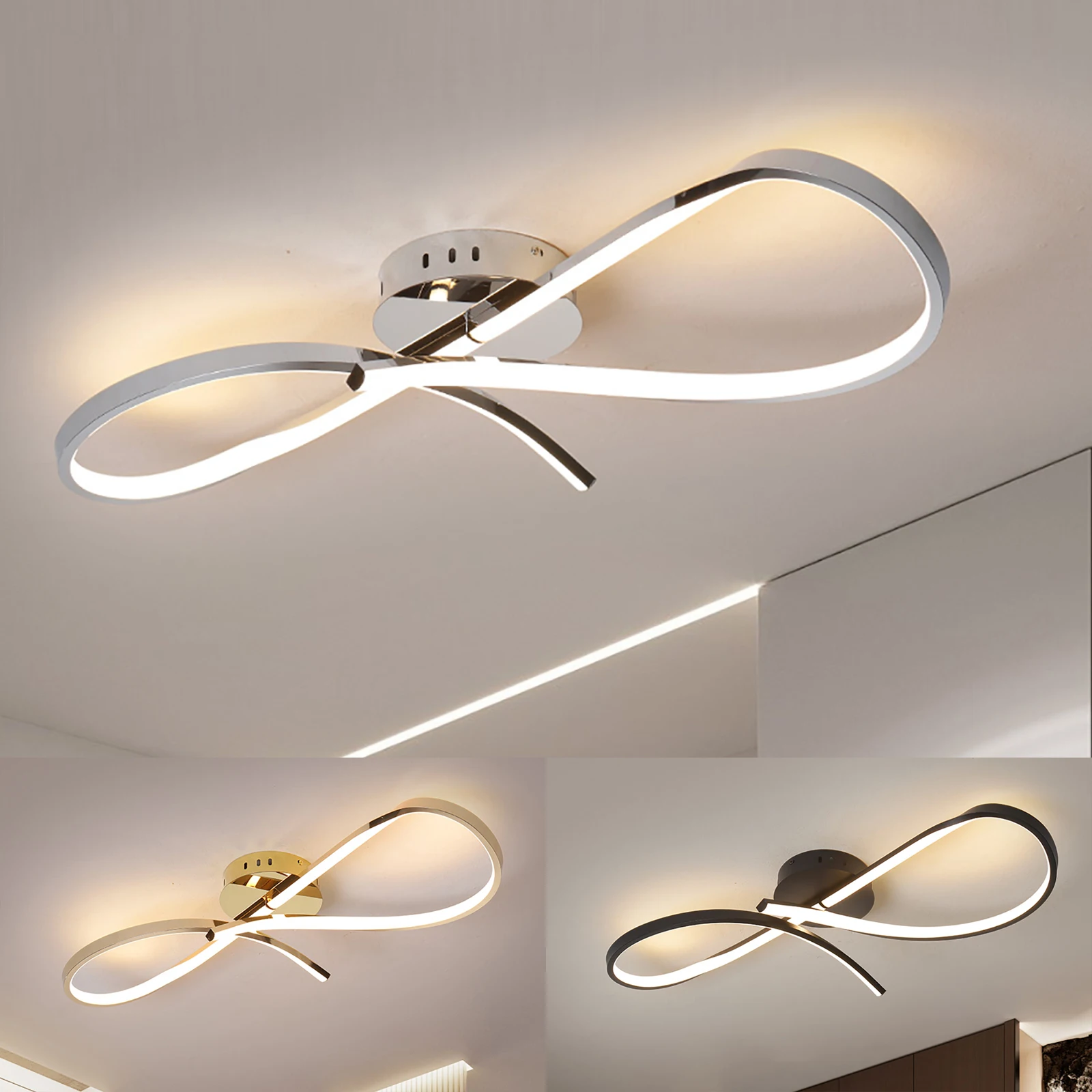 luzes de teto dimmable com controle remoto lustre moderno ouro cromo preto 01