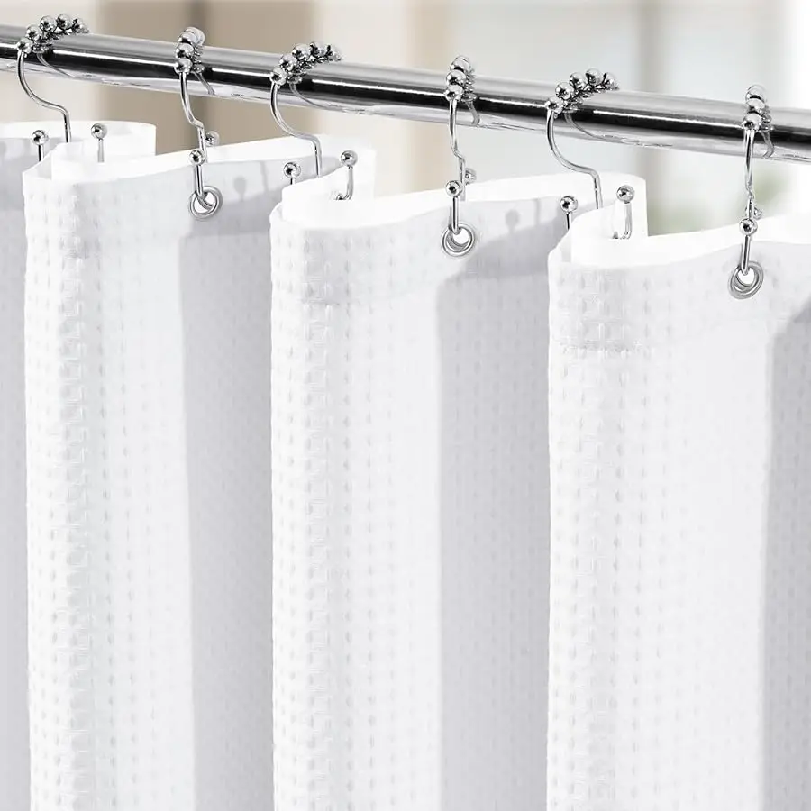 

3 in 1 Shower Curtain Set, Waffle Shower Curtain and Liner Set with 12 Double Sided Shower Curtain Hooks, 258GSM Luxury Weighted