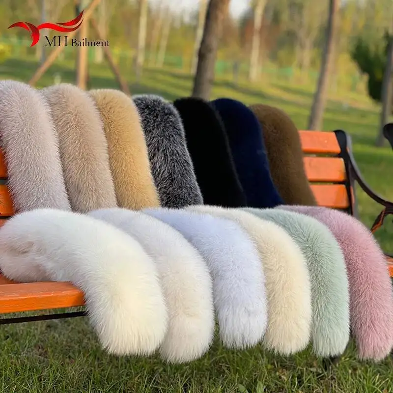 

Winter 100% Real Fox Fur Straight Collar Winter Natural Hood Trims Decor Scarf For Coat Parkaks Warm Scarves Luxury Female Shawl
