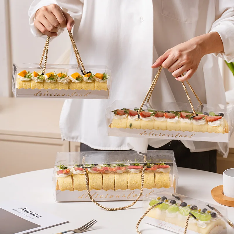 Swiss Roll Hand-held Wrapping Case Mousse Towel Roll Box Whole Roll Cake Dessert Bread Packaging Boxes Party Supplies Bakeware