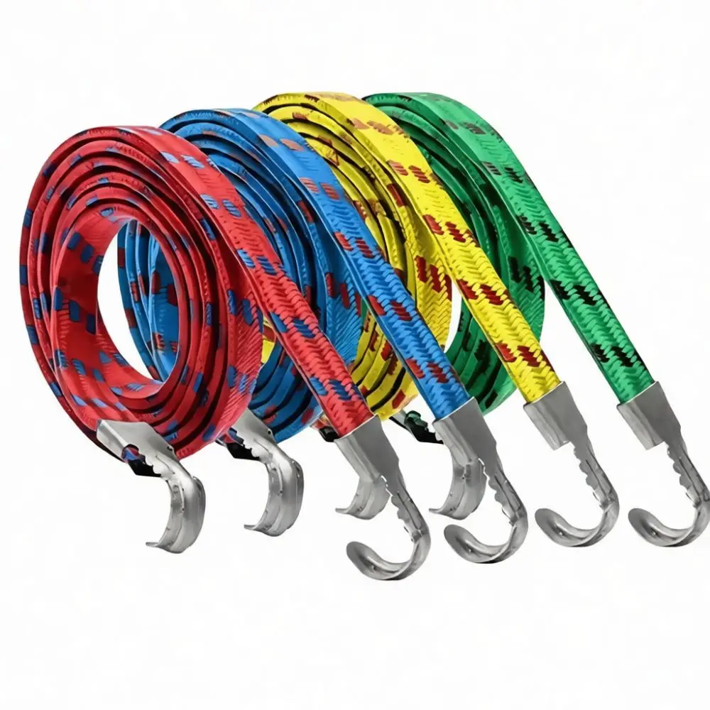 Stretchable Cargo Strap For Motorcycle Luggage Secure Elastic Bungee Rope Widened Thickened Belt With Metal Hooks
