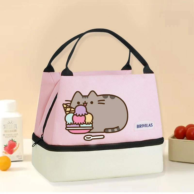 

Cute Pusheens Portable Lunch Bag Cartoon Cat Women Thermal Insulated Lunch Box Tote Cooler Handbag Waterproof Office Bento Pouch