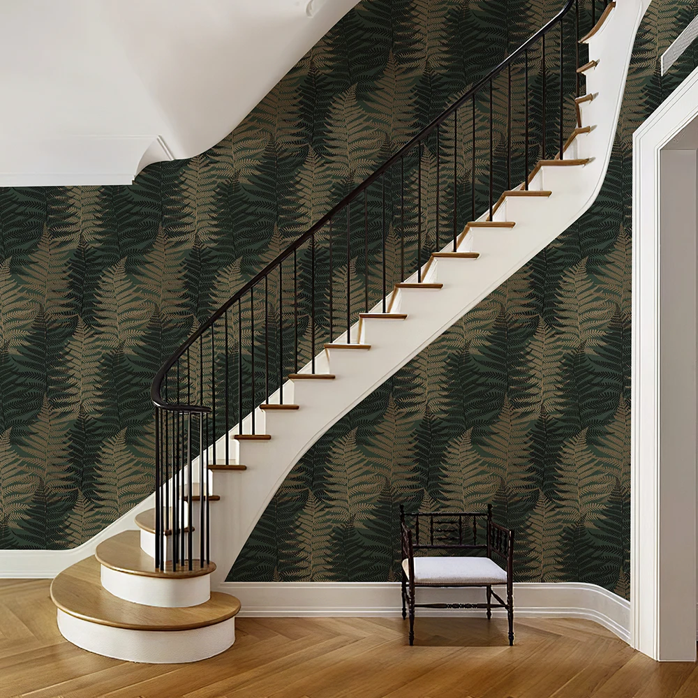 Classic Dark Green Bracken Leaf PVC Wallpaper Retro Waterproof Furniture Contact Paper for Cabinet Peel And Stick Home Decor