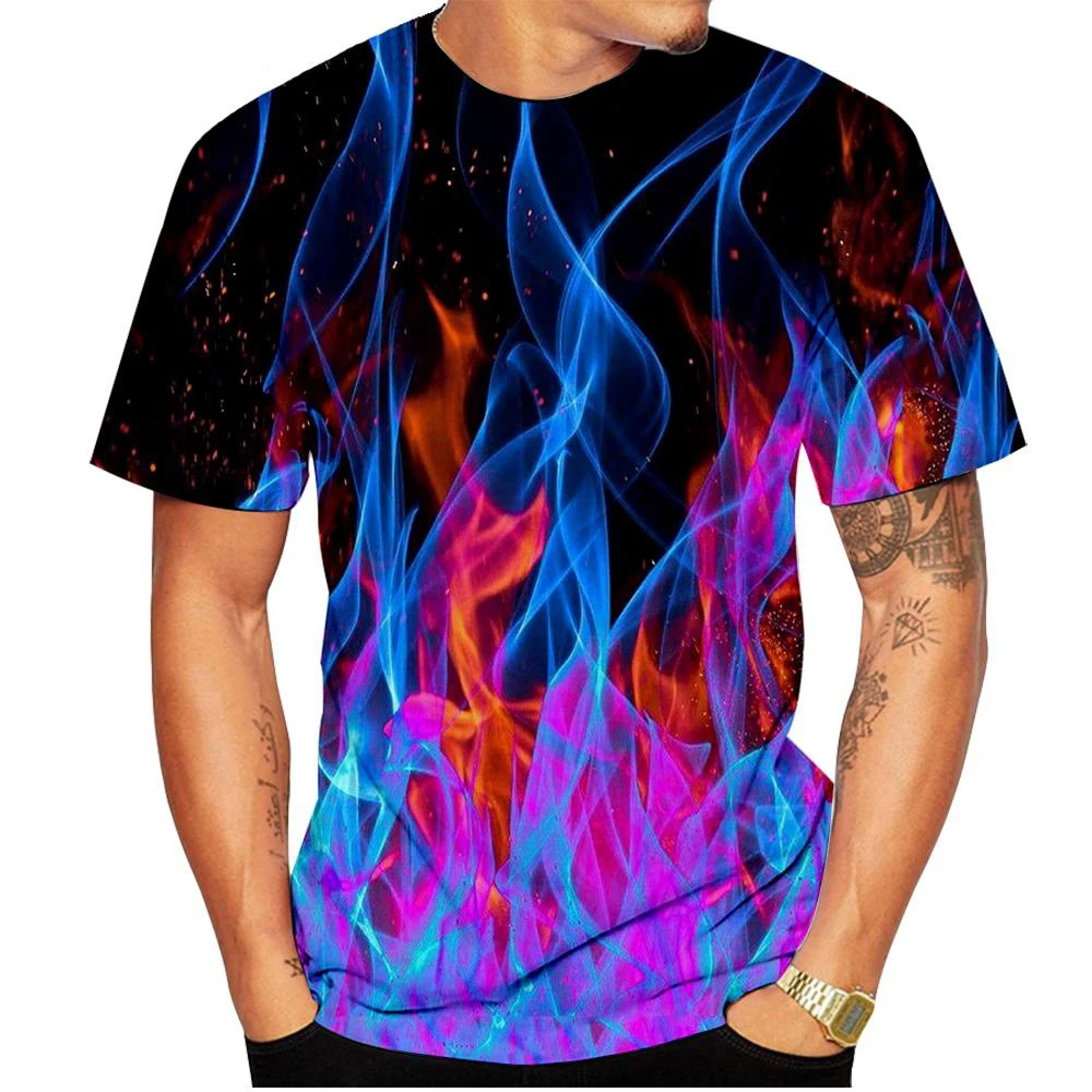 Cool Fire Flame 3D Print T-Shirts Men Women Hip Hop Short Sleeve T Shirt Streetwear Oversized Harajuku Y2k Tees Top Kid Clothing image 5