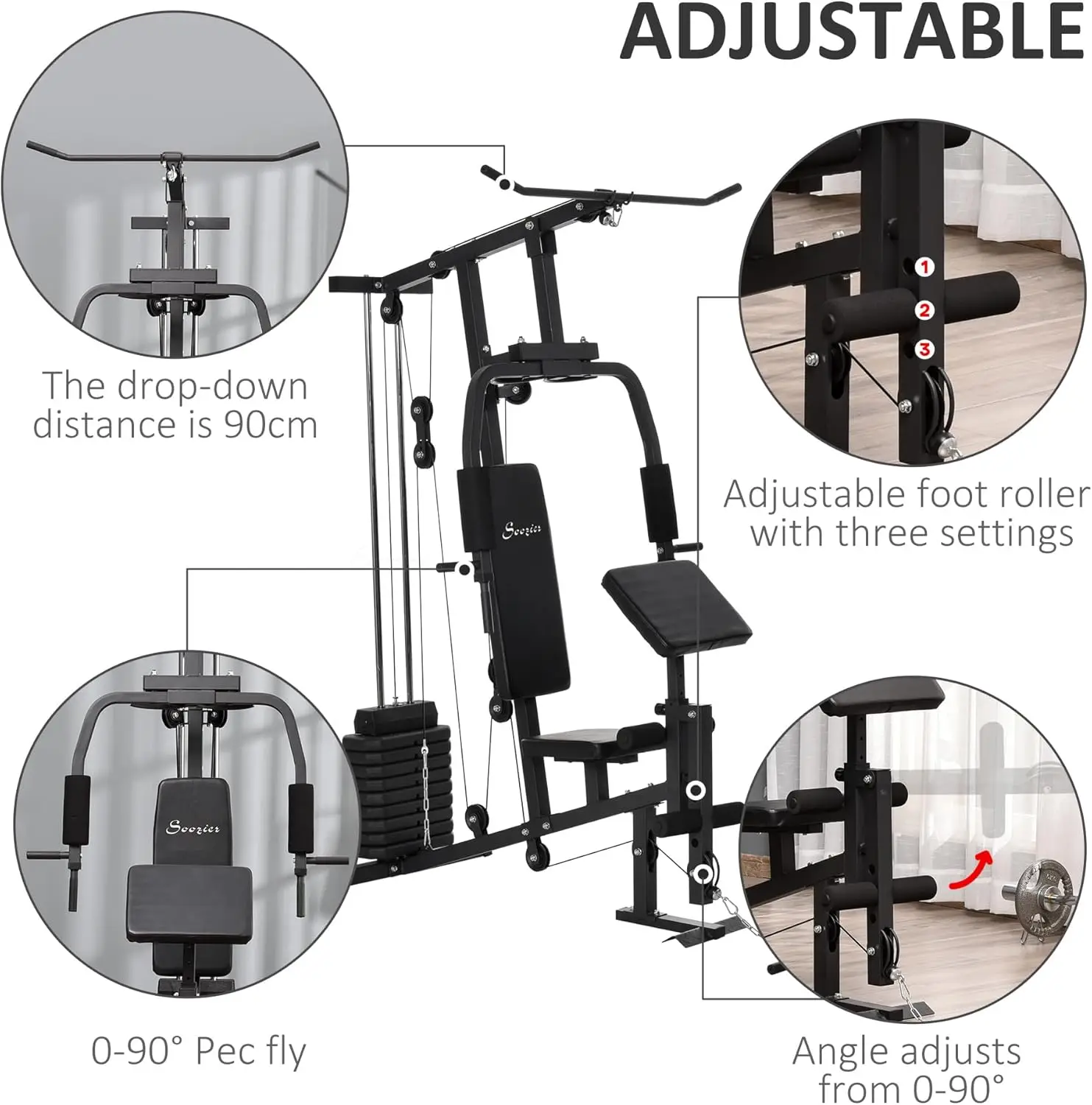 Sistema multifuncional de ginástica doméstica, estação de treino com pilha de peso de 99 libras, para exercícios de corpo inteiro