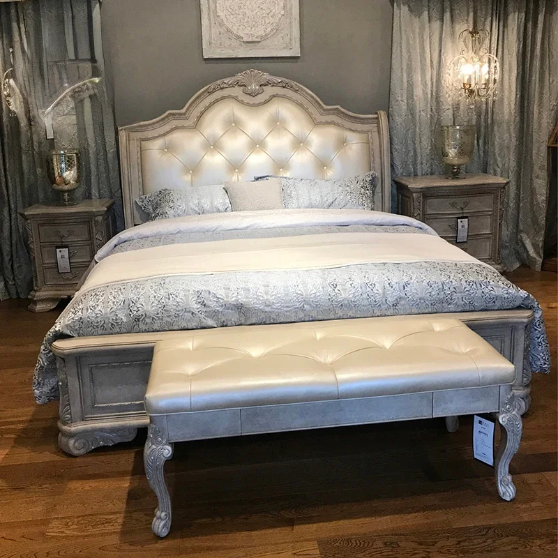 

American Bed Light Luxury Solid Wood Bed Carved Bed French Furniture