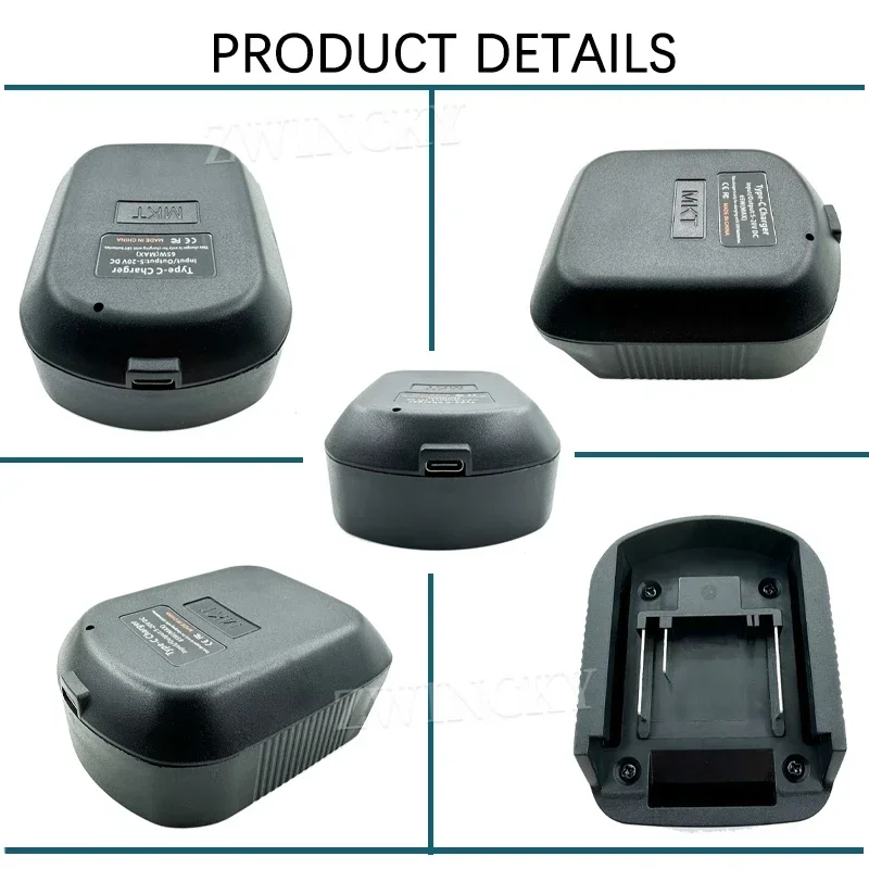 Carregador de bateria para makita 18v bateria de íon-lítio suporta carregador (carregamento rápido de 65w) para carregamento de interface de banco de potência tipo c