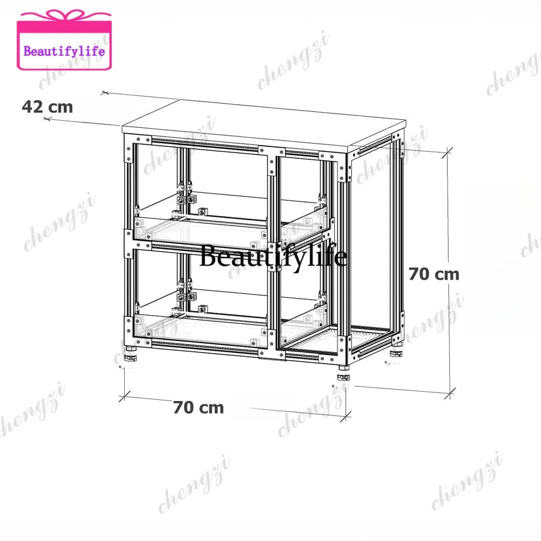 A55 Aluminum profile ocean plate tea cabinet Japanese trolley movable tea table acrylic rack side cabinet