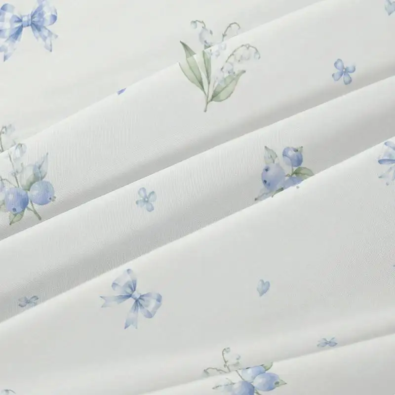 3Pcs Pastelbluefloral Fitted Sheet Three Piece Set (1*Fitted Sheet + 2*Pillowcases, Coreless), Bedding Set