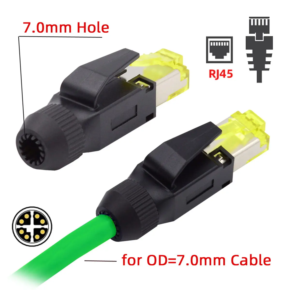 Xiwai 2Pcs/Set RJ45 CAT5/CAT6/CAT7 Shield Plug Connector 8P8C for Industrial Network Ethernet Patch Cord