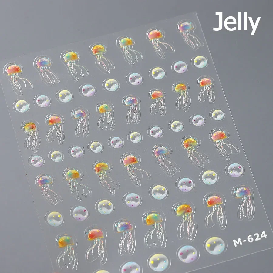 Ocean Goldfish Carp Koi Cute Fish Water Bubbles Sparkling Ripples 5D Nail Art Stickers Embossed Relief Adhesive Manicure Decals