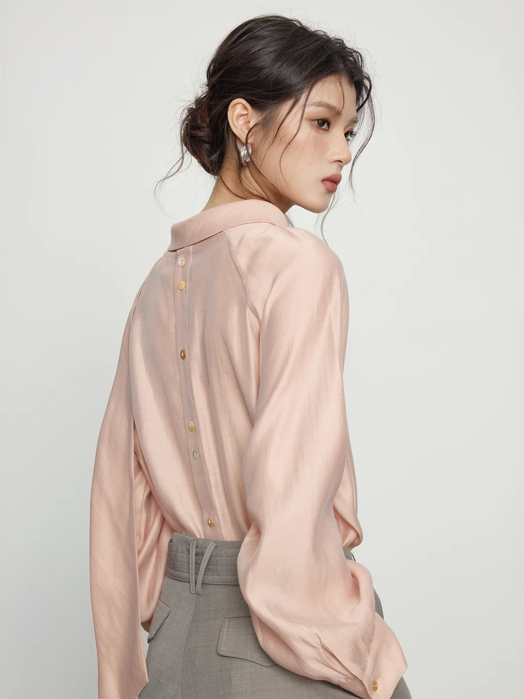 

Розовая блузка KEARA с рукавами-фонариками, женская, весенне-летний стиль, элегантный дизайн, укороченный топ, дышащая, для девушек, длинный рукав