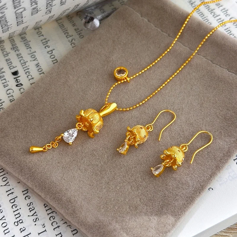 KISS&FLOWER 24KT Gold Lily of the Valley Necklace+Earrings For Women Wedding Party Birthday Christmas Bride Mother Gifts JS110