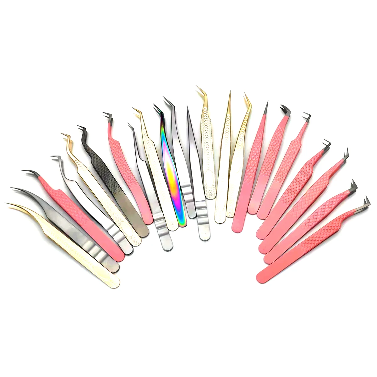 Wimpernpinzette Volumen False Lash Application Tool Rosa Faserspitzen Pinzette |   Professionelle Pinzette mit rutschfestem Griff in Gold und Silber