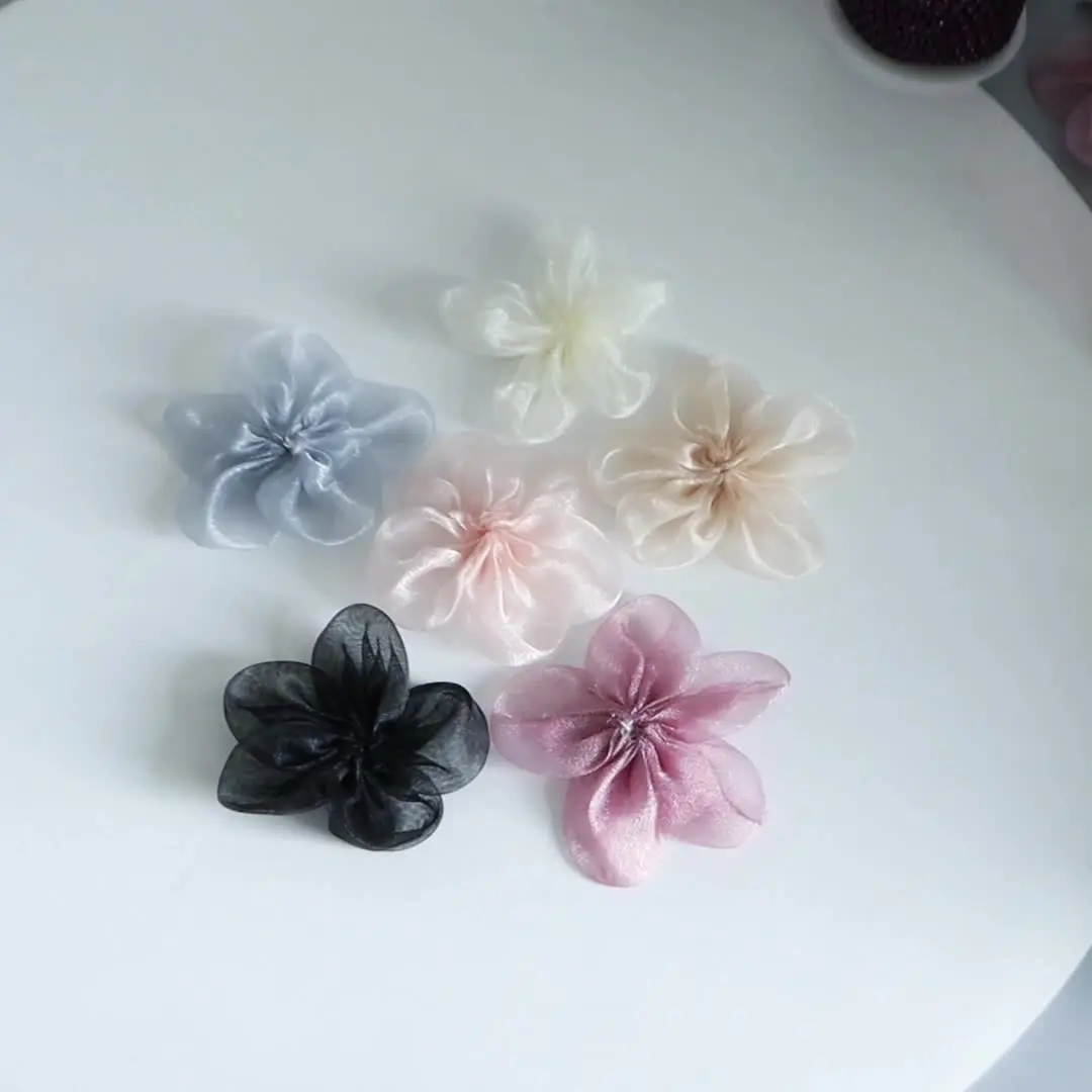 10개 5잎 오간자 패브릭 꽃, DIY 헤어 리본, 웨딩 장식, 공예 바느질 아플리케용 단색 튤 꽃