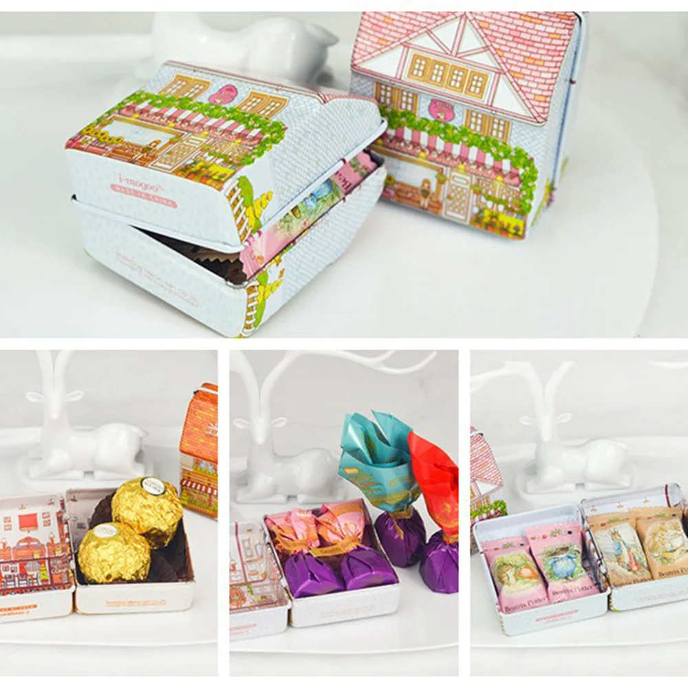 6Pcs Mini House Shaped Tin Boxes Metal Storage Boxes with Hinged Lid Vintage European Style Multi Purpose Candy Organizer - view 4
