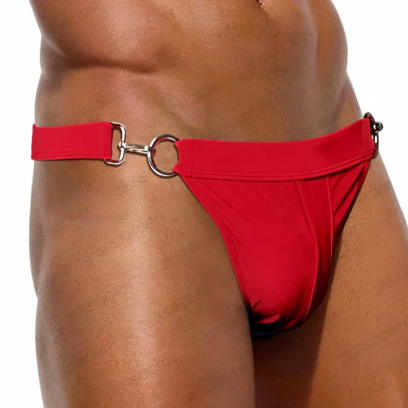 2023 Sexy Bikini Half Wrapped Buttocks Swim Briefs Swimwear Men Brief Hombre Metal Buckle Side Opening Swimsuit Swimming Trunks