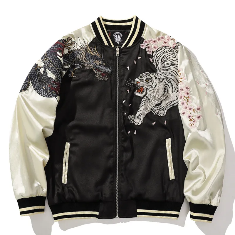 Asian Japanese Sukajan Style Embroidered Souvenir Jacket Outerwear Coat National Fashion Machine Embroidery Four Sacred Beasts