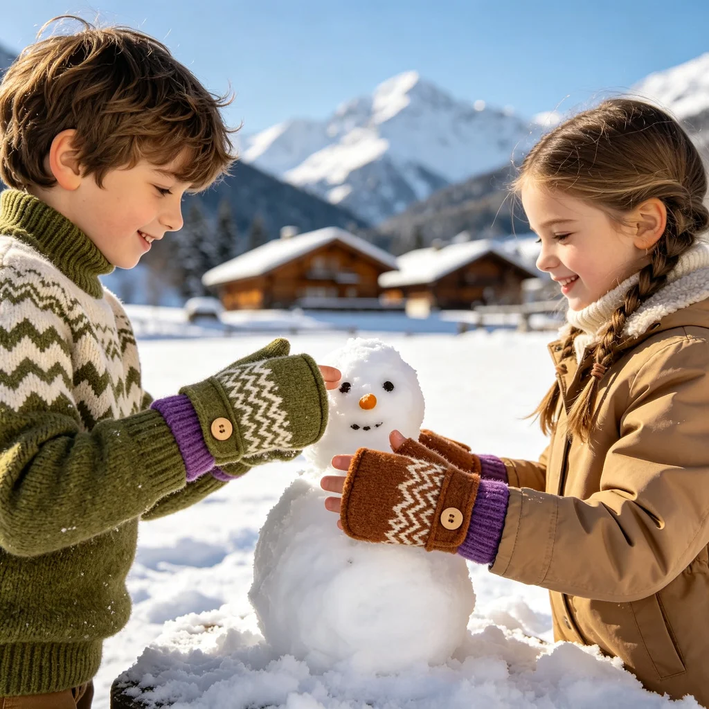 Kids Winter Gloves 6-12, 2-in-1 Convertible Flip Top Touchscreen Wool Blend Knit Warm Gloves for Boys Girls Skiing Outdoor