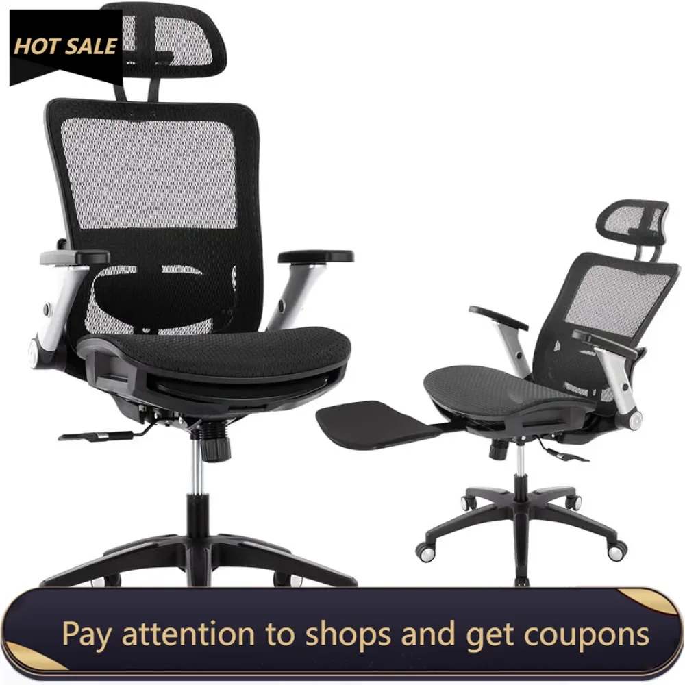 Ergonomic Mesh Office Chair With Footrest High Back Computer Executive Desk Chair With Headrest and 4D Flip-up Armrests Armchair