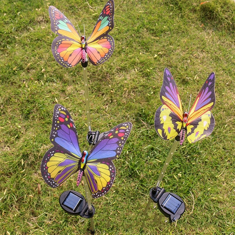 Solar ground plug fiber optic butterfly landscape light color-changing garden lawn decorative light solar light led garden light