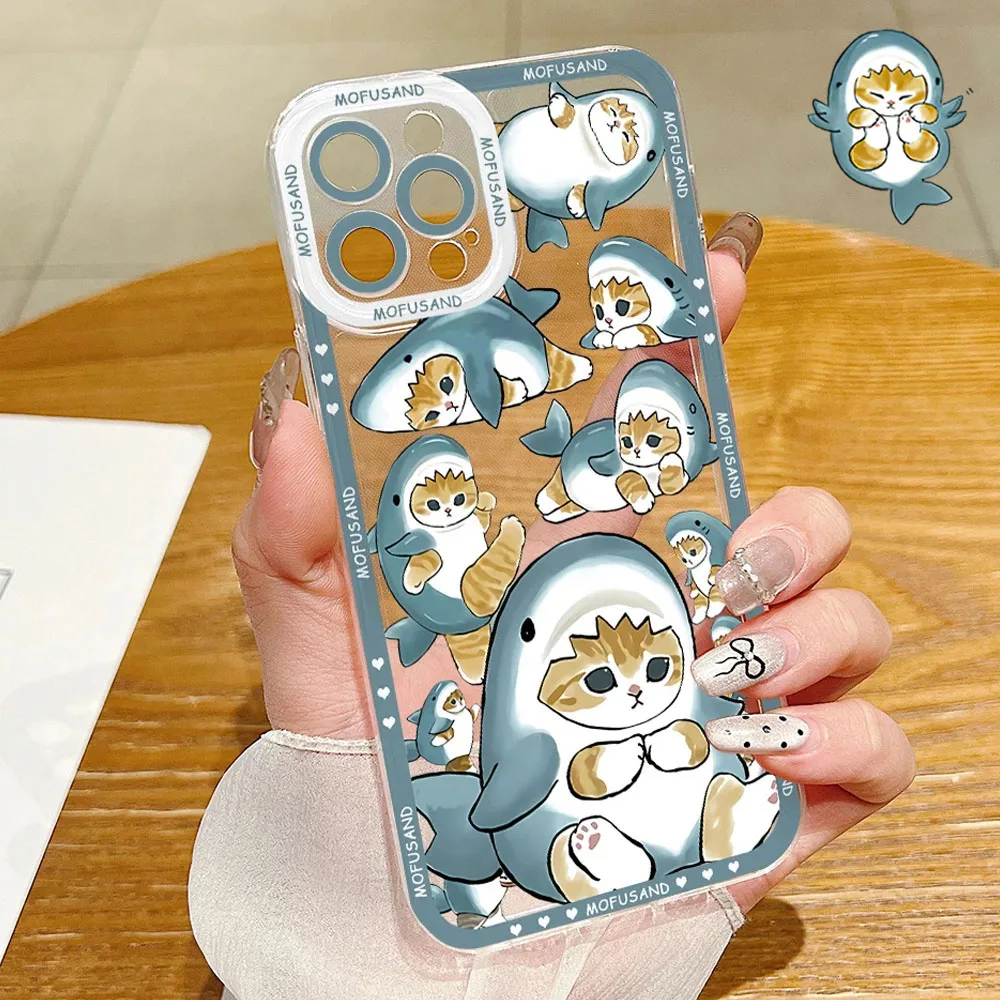 Phone Case For Samsung Galaxy S24 S23 S22 Ultra S21 S20 FE Note 20 10 Plus A15 A25 A35 A55 Cartoon Mofusand Shark Cat Soft Cover