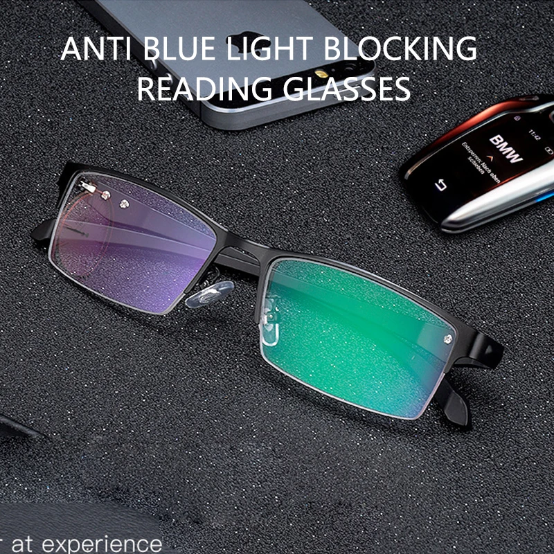 

Reading Glasses Man Anti Blue Light Blocking Glasses +1.25 +1.75 +2.25 + 2.75 Computer Half Frame Optical Hyperopia Eyewear