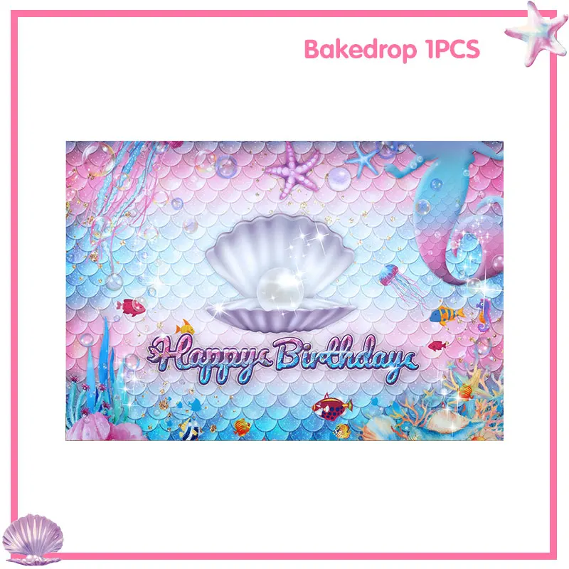 Mermaid Birthday Party Decorations Theme Tableware Set Hanging Banner Gift Bags Tablecloth Backdrop Party Decorations For Kids