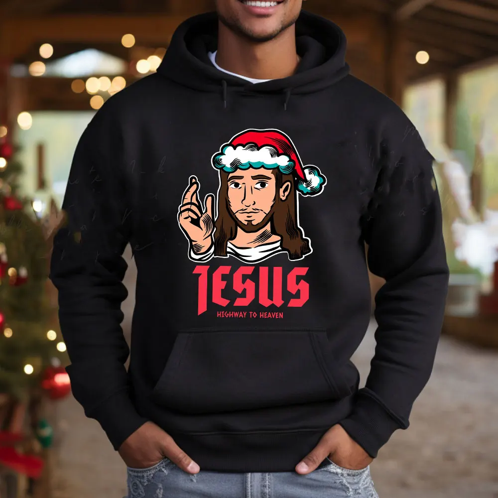 Christmas Hoodie Men Women TESUS HIGHWAY TO HEAVEN Funny Pattern Jesus Print Hoodies Ugly Autumn New Products Tracksuits Tops