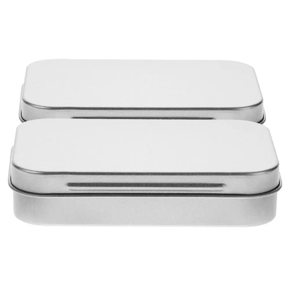 2Pcs Rectangular Tinplate Storage Box Sturdy Candy Jewelry Organizer Compact Portable Travel Tin with Hinged Lid Freshness Seal