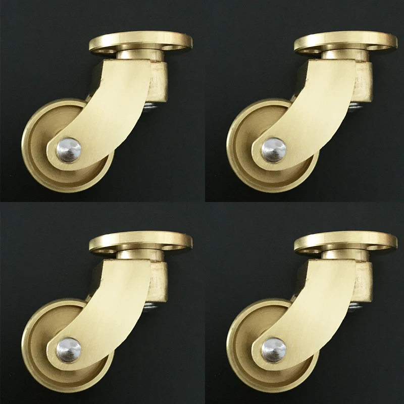 4PCS 1'' Solid Brass Casters Tea Table Chair Couch Piano Cabinet Furniture Castors 360° Swivel Wheels Smoothly Moving Rollers