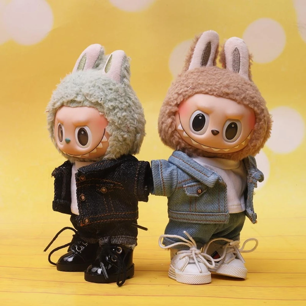 

15/20cm Plush Cotton Doll 15/17CM Labubu Doll Clothes Denim Clothing Dolls Accessories Sitting Party Changing Dress Game DIY Toy