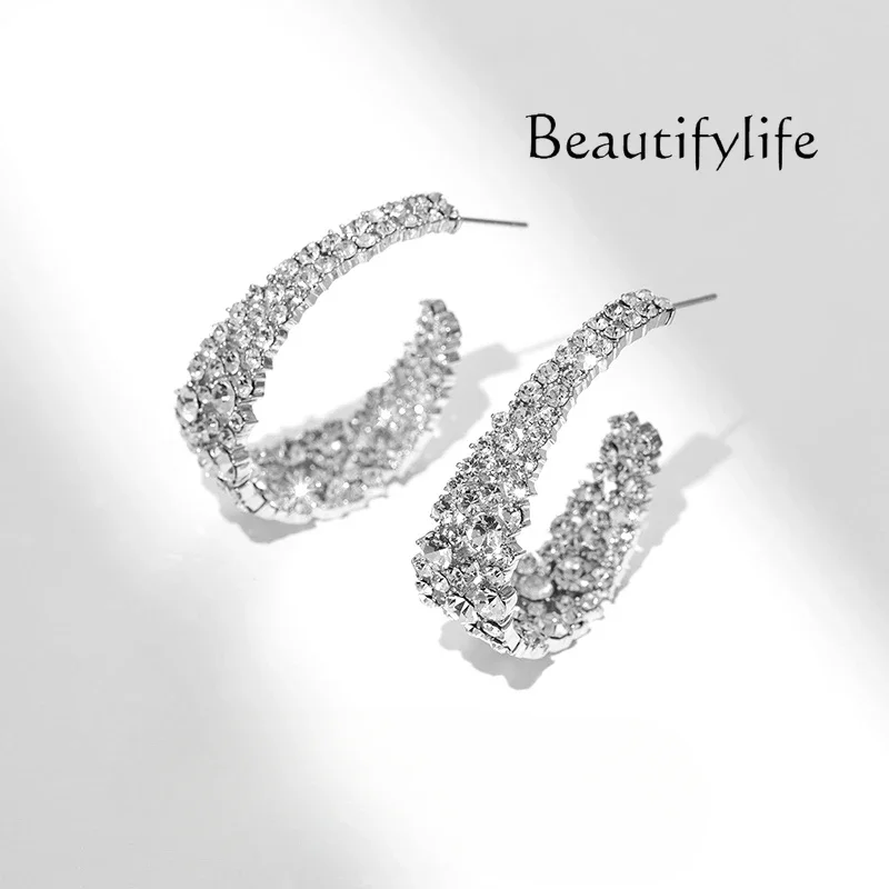 

Exaggerated earrings women's sterling silver large earrings unique earrings high-end light luxury simple atmosphere